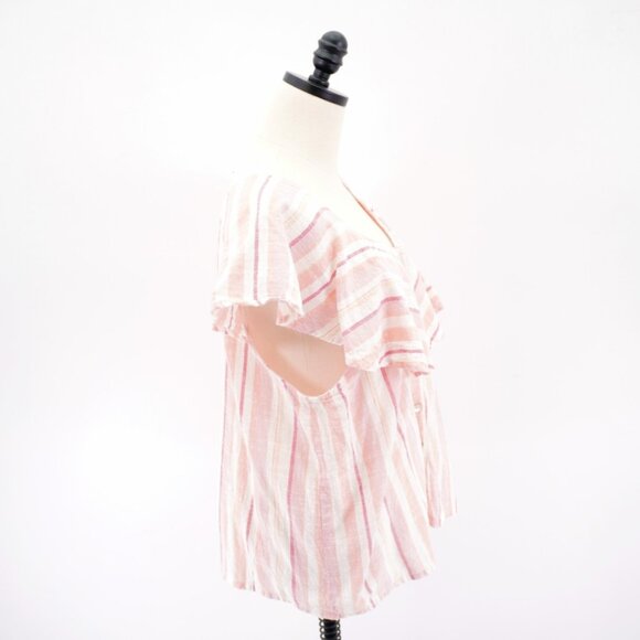 French Laundry Pink Striped Button Front Poncho XL Blouse Sleeveless V-Neck‎ - Picture 6 of 9